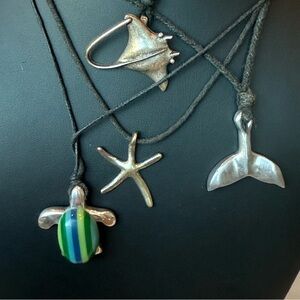 Marine Life Pendant Necklaces Sting Ray Turtle Star Whale Tail Silvertone Pewter